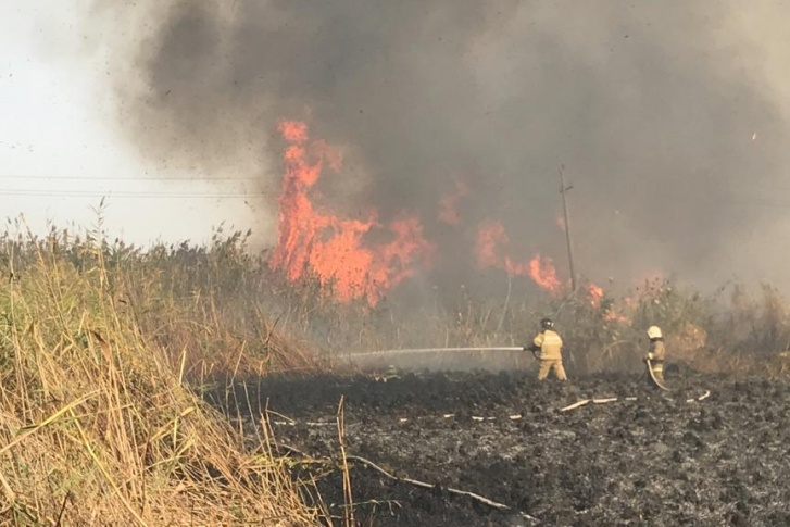 В Батайске ликвидируют ландшафтный пожар